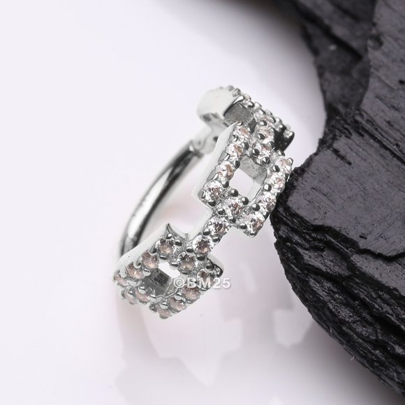 14 Karat White Gold Square Chain Link Sparkle Design Seamless Clicker Hoop Ring